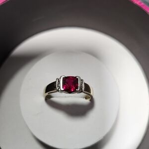 Perfect Mothers Day gift 10 K gold ruby and diamond ring Size 8.5-9